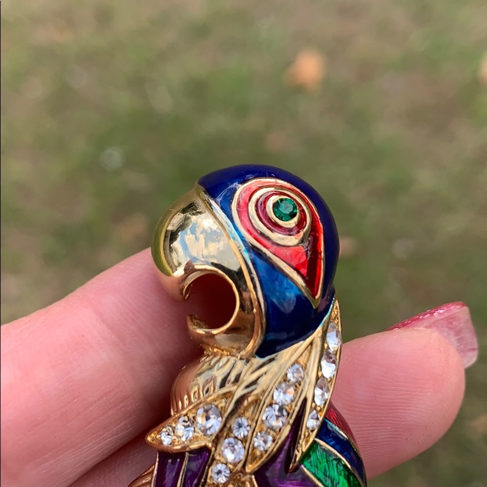 Modern Large Parrot Enamel & Rhinestone Brooch - Picture 6 of 16
